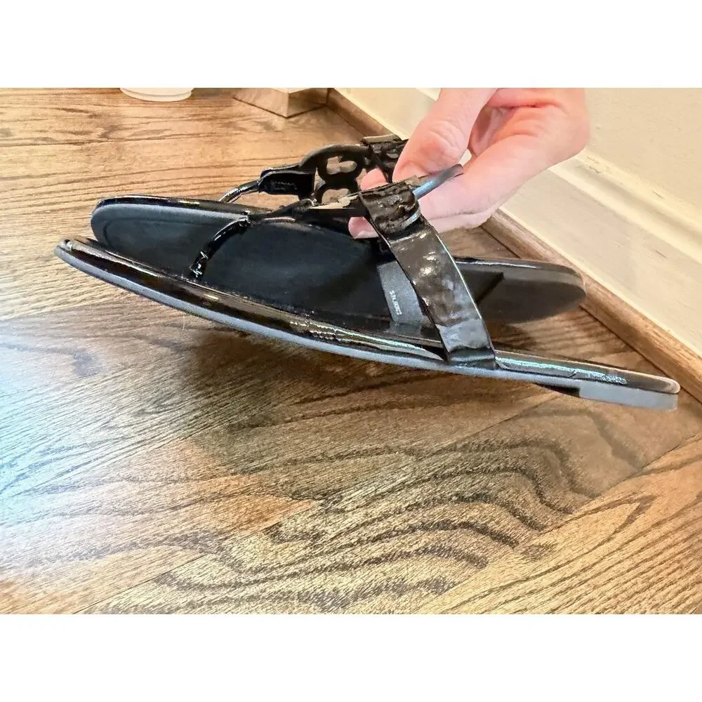 Tory Burch Miller Thong Sandal Women's Sz 9.5 Black patent Leather